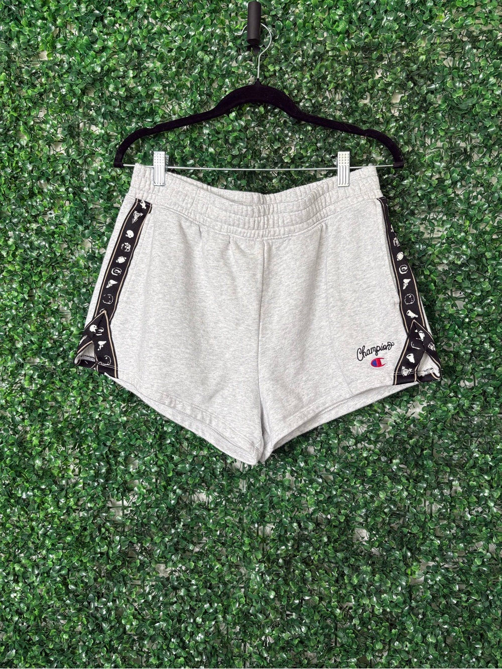 Champion Light Gray Athletic Shorts with Black Logo Trim